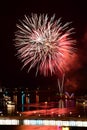 Fireworks over the city of Linz on the Danube Upper Austria; Austria Royalty Free Stock Photo