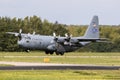 EINDHOVEN, THE NETHERLANDS - JUN 22, 2018: US Air Force Lockheed C-130H Hercules transport plane from 94th Airlift Wing landing on Royalty Free Stock Photo