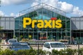 Praxis Store logo sign above the entrance, do it yourself megastore shopping.