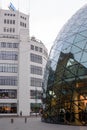 Eindhoven, Netherlands, November 2019. Beautiful modern glass building.De Blob Shopping Center in Eindhoven, Netherlands. Golden