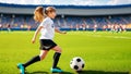 Eine junge Fussballspielerin in den Farben der deutschen Fussball Nationalmannschaft spielt mit ihren Fuessen einen Royalty Free Stock Photo