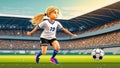 Eine junge Fussballspielerin in den Farben der deutschen Fussball Nationalmannschaft spielt mit ihren Fuessen einen Royalty Free Stock Photo