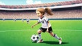 Eine junge Fussballspielerin in den Farben der deutschen Fussball Nationalmannschaft spielt mit ihren Fuessen einen Royalty Free Stock Photo