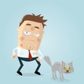 Cartoon man scratched by furious cat Royalty Free Stock Photo