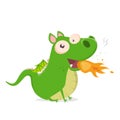 Vector illustration of a green cartoon dragon spitting fire