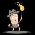 Cave explorer holding a torch