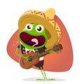 Funny cartoon frog as mexican mariachi