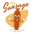 Retro cartoon illustration of a happy sausage