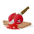 Cartoon tomato cut by kitchen knife Royalty Free Stock Photo