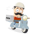 Cartoon illustration of a pizza delivery guy with a scooter Royalty Free Stock Photo