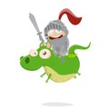 Funny cartoon knight riding on a cute dragon Royalty Free Stock Photo