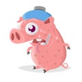 Funny cartoon pig has the flu Royalty Free Stock Photo