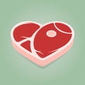 Funny cartoon illustration of a steak in heart shape