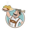 Cartoon logo of a bavarian man with German dish schweinebraten