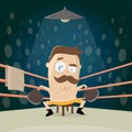 Funny cartoon illustration of a boxer sitting in the corner