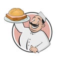 Cartoon logo of a butcher serving German specialty food meatloaf called LeberkÃÂ¤se