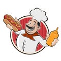 Cartoon logo of a chef serving a hot dog Royalty Free Stock Photo