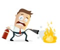 Funny illustration of a cartoon man with fire extinguisher Royalty Free Stock Photo