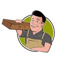 Funny cartoon logo of a carpenter in a badge