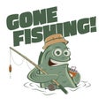 Gone fishing funny cartoon illustration