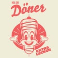 Funny kebap doner cartoon logo with german text which means get doner extra delicious