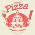 Funny pizza logo in retro style