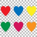 Red blue yellow green pink orange heart with tranparent background