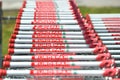 Shopping carts in a row outside a supermarket Royalty Free Stock Photo