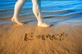 Einstein's formula handwriting on the sand. Royalty Free Stock Photo