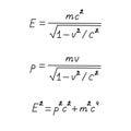 Einstein`s theory of relativity. The law of the relationship between mass and energy. Handwritten physics equations, subject of