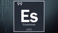 Einsteinium chemical element symbol on dark abstract background Royalty Free Stock Photo