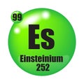 Einsteinium icon. Es chemical element. Atomic number 99. Mass 252. Green sphere image. Vector symbol. Royalty Free Stock Photo