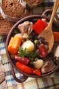 Eintopf soup with chicken, pork and sausage closeup top vertical Royalty Free Stock Photo