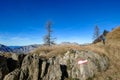 Eisenerzer Reichenstein - Woman walking in alpine mountain landscape near Eisenerz in Styria, Austria. Wanderlust Royalty Free Stock Photo