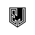EJ Logo monogram shield geometric white line inside black shield color design