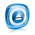 Eject icon blue glass, isolated