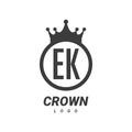 EK Letter Logo Design with Circular Crown