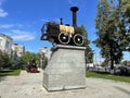 Ekaterinburg, Russia, July, 05, 2021. Ekaterinburg. Monument to the first steam locomotive