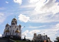 Ekaterinburg, Russia/May: Church on Blood in Honour of All Saints Resplendent in the Russian Land, and Patriarchal Metochion. The Royalty Free Stock Photo