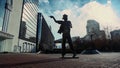 Ekaterinburg, Russia, monument to Michael Jackson in the city street. Video. Bronze statue of a famous singer on the Royalty Free Stock Photo