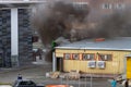 Ekaterinburg, Sversdlovskaya oblast/ Russia - 09 02 2020: Fire at a local store, heavy smoke