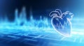 EKG heart signal on blue hospital blurred space. AI Generative