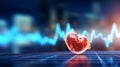 EKG heart signal on blue hospital blurred space. AI Generative .