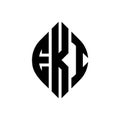 EKI circle letter logo design with circle and ellipse shape. EKI ellipse letters with typographic style. The three initials form a Royalty Free Stock Photo