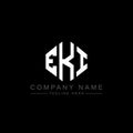 EKI letter logo design with polygon shape. EKI polygon and cube shape logo design. EKI hexagon vector logo template white and Royalty Free Stock Photo