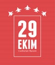 29 ekim Cumhuriyet Bayrami kutlu olsun, turkey republic day, airplanes nation red background card Royalty Free Stock Photo