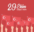 29 ekim Cumhuriyet Bayrami kutlu olsun, turkey republic day, raised hands with flags card