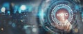 eKYC digital identity verification and security concept. Interacting with a futuristic digital interface the eKYC