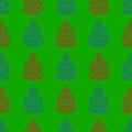 Winter trees on a green background, vector seamless pattern.New year`s story for wrapping, fabric, background, pattern.