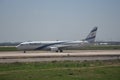 El-Al Airplane getting ready for takeoff in Ben Gurion International Airport in Tel Aviv, Israel Royalty Free Stock Photo